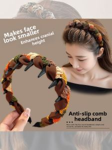 NING ZHOU Anti-slip Comb Headband for Women Hair Pressing Headband High Crown Hair Band Anti-Slip Hair Accessory for Daily Wear洗脸压发头箍