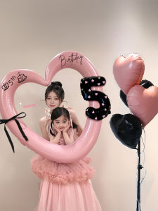 ETY | Birthday Photo Props for Girls 5 Years Old Pink Heart Aluminum Foil Cutout Number Balloons