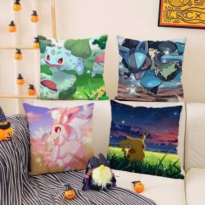 Bandai | Pokemon Anime Scene Collection Plush Pillow Cover Soft Short Plush Cushion Cover For Sofa Bedroom Home Decor Gift