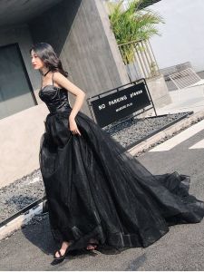 Slimming Black Evening Gown Womens High Waist Floor Length Dress Birthday Party Hostess Elegant Adult Ceremony Graduation