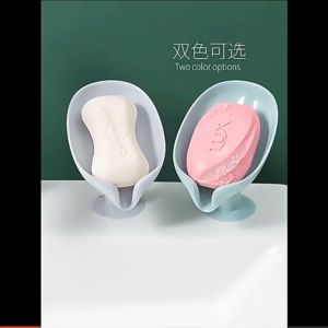 D-1313 1PCS Leaf Shape Soap Box Bathroom Drain Soap Holder Water-Free Soap Storage (GREEN/GRAY) FOR TILES ONLY