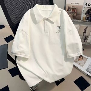 PAZHAOLANG | Oversized (Up to 300lbs) Simple HK-Style Cat Printed Polo-Shirt