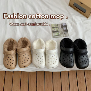 Fleece-lined Hole Shoes Womens Detachable Winter Eva Heattech Thickened Cotton Slippers Outwear Couple Closed Toe Cotton Shoes Women