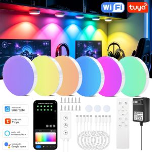 Tuya Wifi DC24V LED Puck Lights Under Cabinet Light Puck Light Remote Control Festival Wardrobe Bedroom Kitchen for Alexa Google