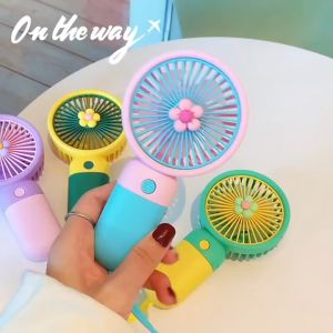 Supermax Flower Fruit Candy-colored Mini fan rechargeable USB Fan rechargeable portable electric fan Mini/Hand-Held Fans hanging neck fan rechargeable Outdoor Sports Electric Fan folding fan Mini handheld Candy-colored Summer mini electric fan