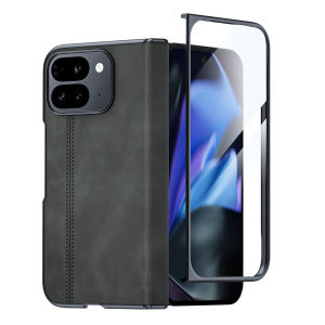 for Google Pixel 9 Pro Fold Phone CaseSheepskin Texture Magnetic Casewith Protective Film Suitable for Men and Women-Black