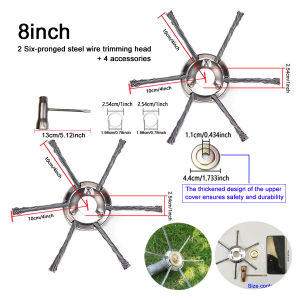 2Pc8Inch Six-Claw Steel Wire Trimming Head with 4 Accessories Installation Holes 2.54Cm/1Inch Simple Installation Lightweight Design Trimming Head Replacement Weeding Head Suitable for Garden Weeding Garden Mowing Lawn Trimming Ideal Lawn Care and Main...