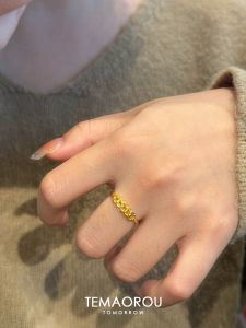 Non-Fading Sand Gold Copper Coin Ring for Women Open Style Fashionable Commuting Index Finger Ring Ethnic Style Alloy Jewelry