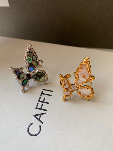 CAFFTI | Natural Mother of Pearl and Black Lip Pearl Butterfly Design Ring Elegant Index Finger Accessory