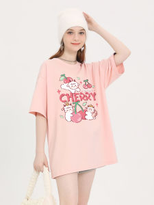 Cute Cartoon Womens T-shirt Short Sleeve Loose Fit Cotton Summer Fashion Streetwear Brand Versatile Print Sweat-wicking round Neck