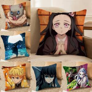 Bandai | Demon Slayer Himejima Gyomei Anime Plush Pillow Cover Soft Short Plush Cushion Cover For Sofa Bedroom Home Decor Gift Decoration