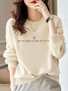 เสื้อฮู้ดคอกลมผ้าฝ้ายแท้คุณภาพสูงสำหรับผู้หญิง ฤดูหนาว เสื้อฮู้ดแบบสวมหัว แขนยาว ทรงหลวม ปกติ เสื้อผ้าทำงานสไตล์เกาหลี