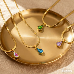 Skyrim Fashionable Rhinestone Droplet Necklace Stainless Steel Color Inlaid Rhinestone Snake Chain Necklace Jewelry Gift