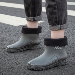 Adult Mens Warm Waterproof Wash Car Rain Boots Soft Versatile Rubber Shoes Spring Summer Anti-Slip Trendy Color Block Design