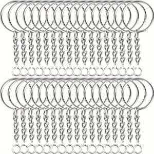 100Pcs open metal keychain silver metal piece with chain and jumping ring with open ring and DIY jewelry pocket.