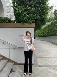 Printed Short Sleeve Womens T-shirt Round Neck