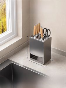 Kitchen Multi-Function Integrated Knife Holder Rack Carbon Steel Storage Utensil Cutlery Organizer Wall Mounted Countertop