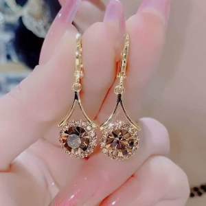 (Bebas beli 2 dapat bonus) H-Girl888 COD A65 Anting warna sampanye bulat tetesan air mewat drop EARRINGS titanium wanita Korea