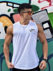 Mens Sleeveless Vest Quick Dry Loose Short Sleeve T-Shirt Fitness Training Clothes plus Size Basketball Training Wear round Neck Polyester