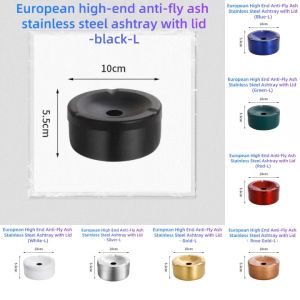 Good luck coming! European style high-end home office desktop all stainless steel ashtray with lid windproof and dustproof - a variety of stylish colors and styles! - Decoration/Gifts (Local Warehouse Delivery)
