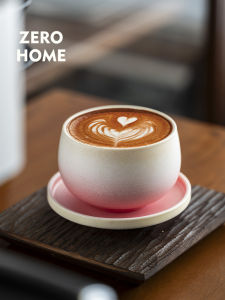 Zero-Home Peach Blossom Stream White Ceramic Latte Cup Professional Handheld Simple Design Small round Coffee Cup