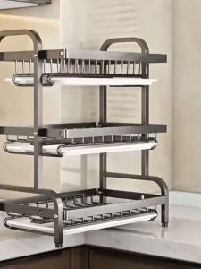 SUS 304 Rak Dapur Rak Piring Dapur Serbaguna Rak Dish Drainer Dengan Aksesoris