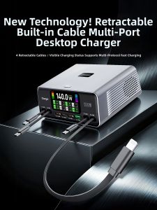NUOMEIDA | Multi-Port PD3.1 Fast Charging Adapter with Retractable Cable 140W Desktop Charger