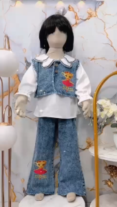 Setelan viral ballerina capucina anak perempuan usia 3 - 10 tahun / set jeans rompi lepas motif karakter kekinian