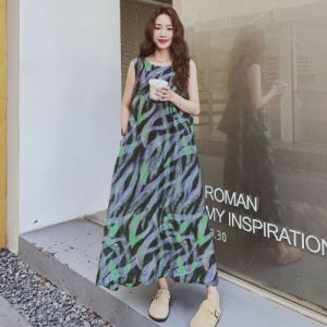 RELNLEX | Đầm In Hình Dân Tộc Pháp Cổ Điển Không Tay cho Phụ Nữ Béo