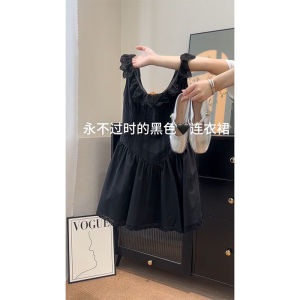 Váy Ngắn Không Tay Ôm Vừa Vặn Kiểu Pháp Màu Đen Ren Viền Thắt Eo Cho Nữ Mùa Hè Thiết Kế Mới Váy Ngắn Không Tay