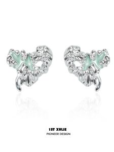 1ST XULIE | Nhẫn Tai Độc Đáo Hình Trái Tim Tan Chảy Phong Cách Minimalist Cao Cấp Y2K Ngọt Ngào Đáng Yêu 925 Bạc