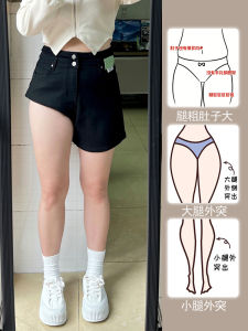 กางเกงขาสั้นผ้ายีนส์เอวสูงยืดหยุ่นสําหรับผู้หญิงขนาดบวกผ้าฝ้ายต่อต้านริ้วรอยสไตล์หลวมฤดูร้อนเครื่องแต่งกายลําลองสีเข้ม