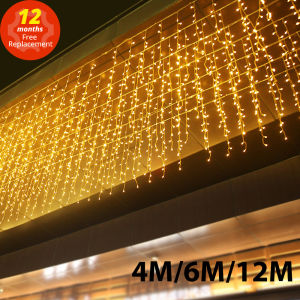 4M/6M/12M LED Icicle String Lights Fairy Light Christmas Garland Led Curtain For New Year Wedding Party Terrace Decor