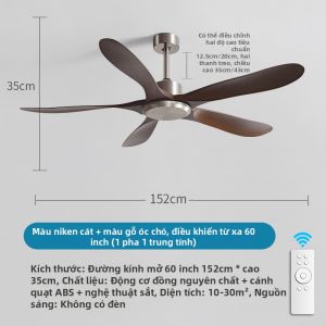 MENGHUANG | Quạt Trần Điều Khiển Từ Xa Tốc Độ Biến Đổi Phong Cách Cổ Điển Vân Gỗ Giả Công Suất Gió Cao