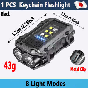 Multifunctional Keychain Rechargeable Flashlight Mini Portable Pocket Type-C Charging Outdoor Warning Lamp Motorcycle Keychain Light Waterproof Japanese Original Dual Light Source Strong Light 8 Light Modes with Mental Clip for Work Car Repair Emergency