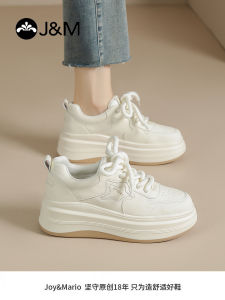 J&M Thick Bottom Genuine Leather Sneakers Womens Fashion Casual Sports Shoes Anti-Slip Autumn Winter New Style Cross Buckle