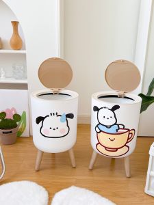 Cute Pachat Dog Home Use Trash Can Double Layer Press round Bedroom Student Dormitory Large Capacity Paper Basket Storage Bucket