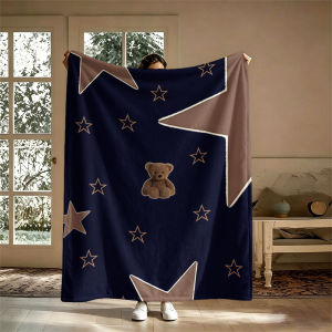 BILIBILI | Teddy Bear Stars Navy Flannel Blanket Perfect for Sofa Office Bed Travel Sleep Read Relax Camping Four Season Use