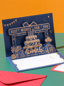 3D 3D Birthday Greeting Card Customized Gift for Employees and Customers Business Gratitude Blessing Cake Gift Small Card Fancy