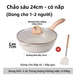 Chảo chống dính Jeetee đá Maifan đa năng cho bếp gas và bếp từ