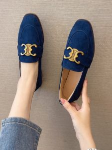 Flat Bottom Womens Loafers Spring New Style French Design Low Heel Velvet Bean Shoes Comfortable Fashionable Casual Footwear