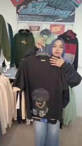 JNA Baju Kaos Oversize Warna Hitam T-SHIRT Terbaru Trend Cotton Combed 24s Edisi Kucing Topi