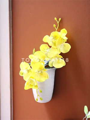 SET BUNGA PLASTIK ANGGREK DENGAN POT DINDING