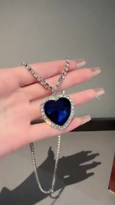 Heart of Ocean Blue Heart Necklaces for Women Rhinestone Crystal Long Chain Necklaces Love Forever Jewelry For Party Gifts K
