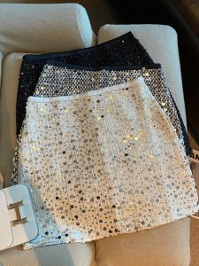 GUZILIAN | Shiny Sequin Wrap Around Mini Skirt High Waist A-Line Style For Women Autumn New Fashion Trend Ladylike Commute Friendly