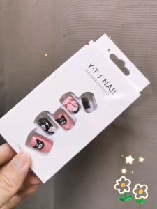 24Pcs/Box Cute Kuromi Fashion Fake Nails Finished Nail Patch Wearable Nails Hello Kitty 可爱娃娃短款骷髏美甲成品穿戴式假指甲可拆卸甲片穿戴甲X90 Hello Kitty Nail Design For Adult - Lazada
