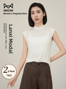 Miiow | Slim Fit Modal Sleeveless Vest High Collar Womens Base Layer T-Shirt Cat Person Spring Summer New Style Fashionable Net Element