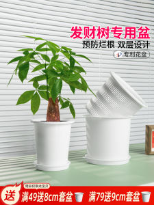 Double-Layer Large Pot Resin Plastic Pachira Macrocarpa Breathable Super Ceramic Green Mountain Pot for Meili Root-Controlling