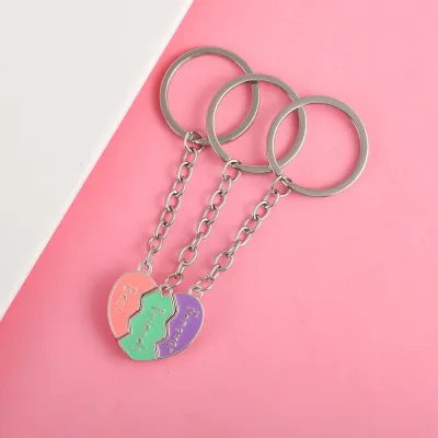 3Pcs/ set Heart-shaped Stitching Letter Best Friend Forever Pendant Keychain BFF Friendship Jewelry Gifts for Men
