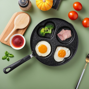 Non-Stick Egg Fry Pan Four-Hole Burger Egg Pancake Thickened Home Breakfast Small Fry Pan Bagel Egg Modern Simple Style Carbon Steel